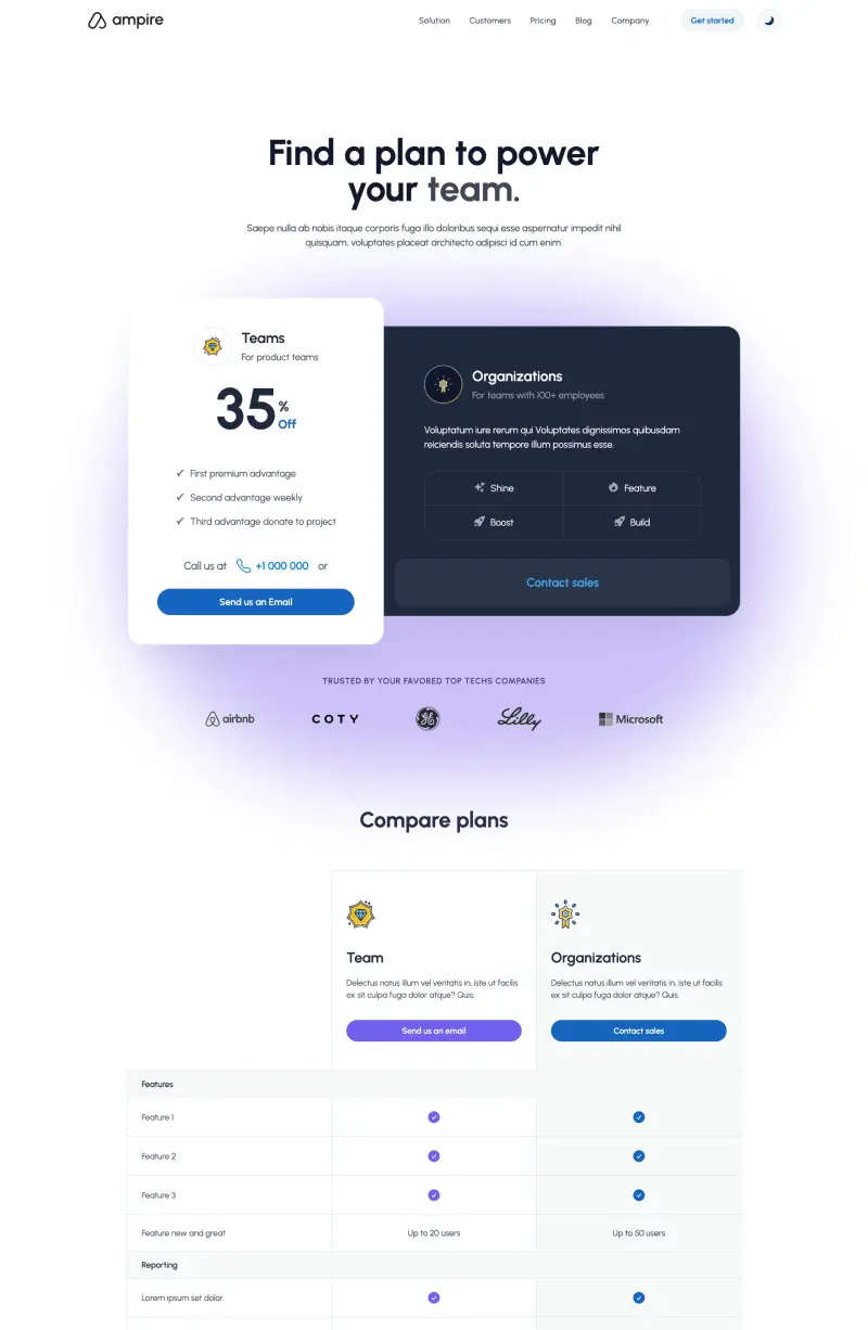 tailus ampire template pricing page screenshot